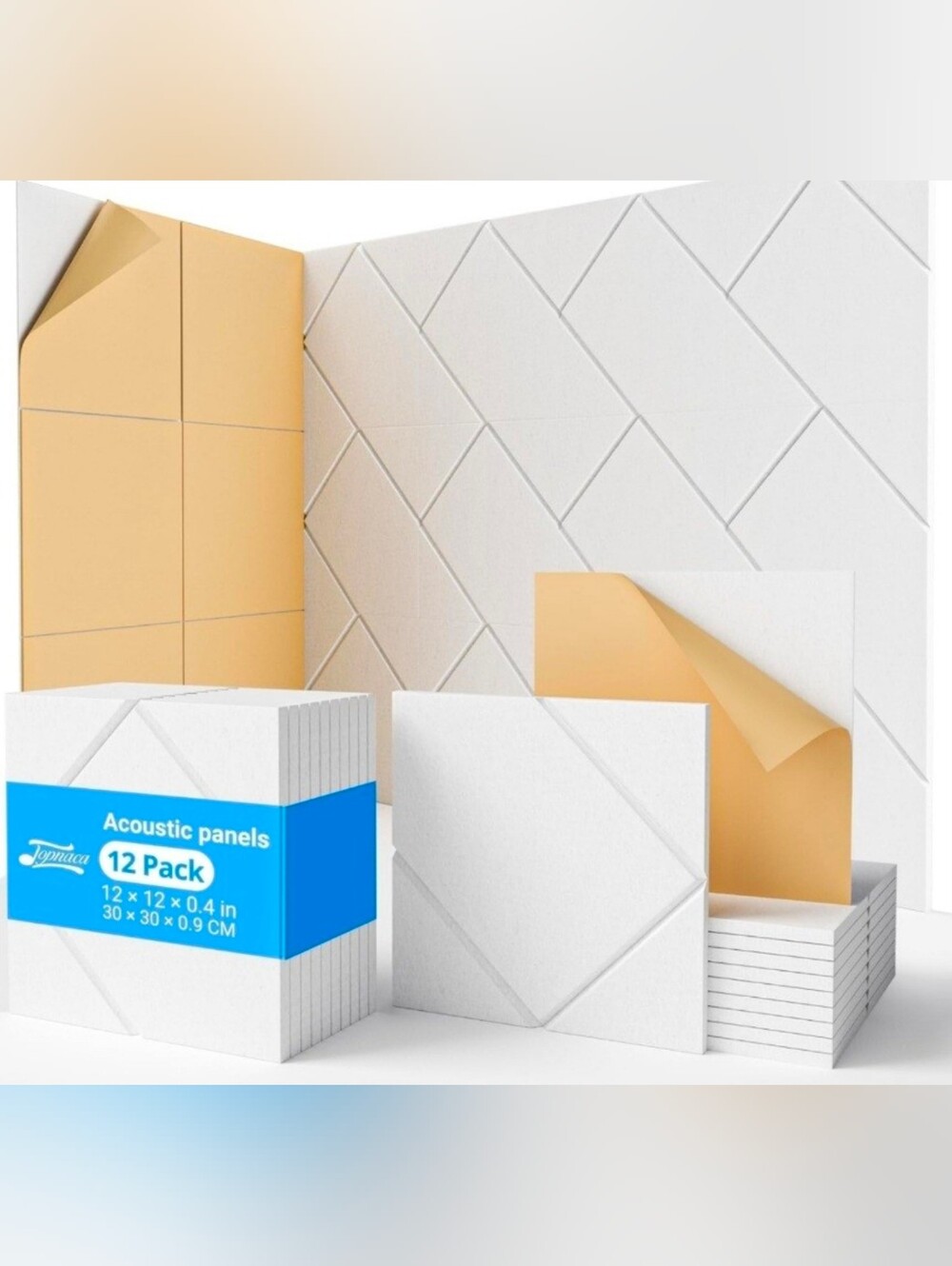 12 Pack Soundproof Wall Panels Self-Adhesive, 12" X 12" x 0.4" Sound proof
